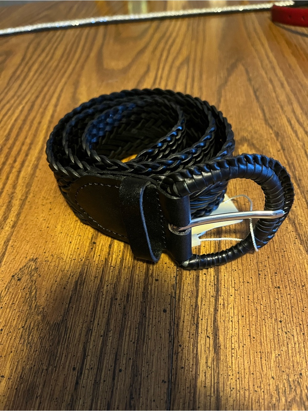 Womens Braided Black Leather Belt - Classic Woven Design